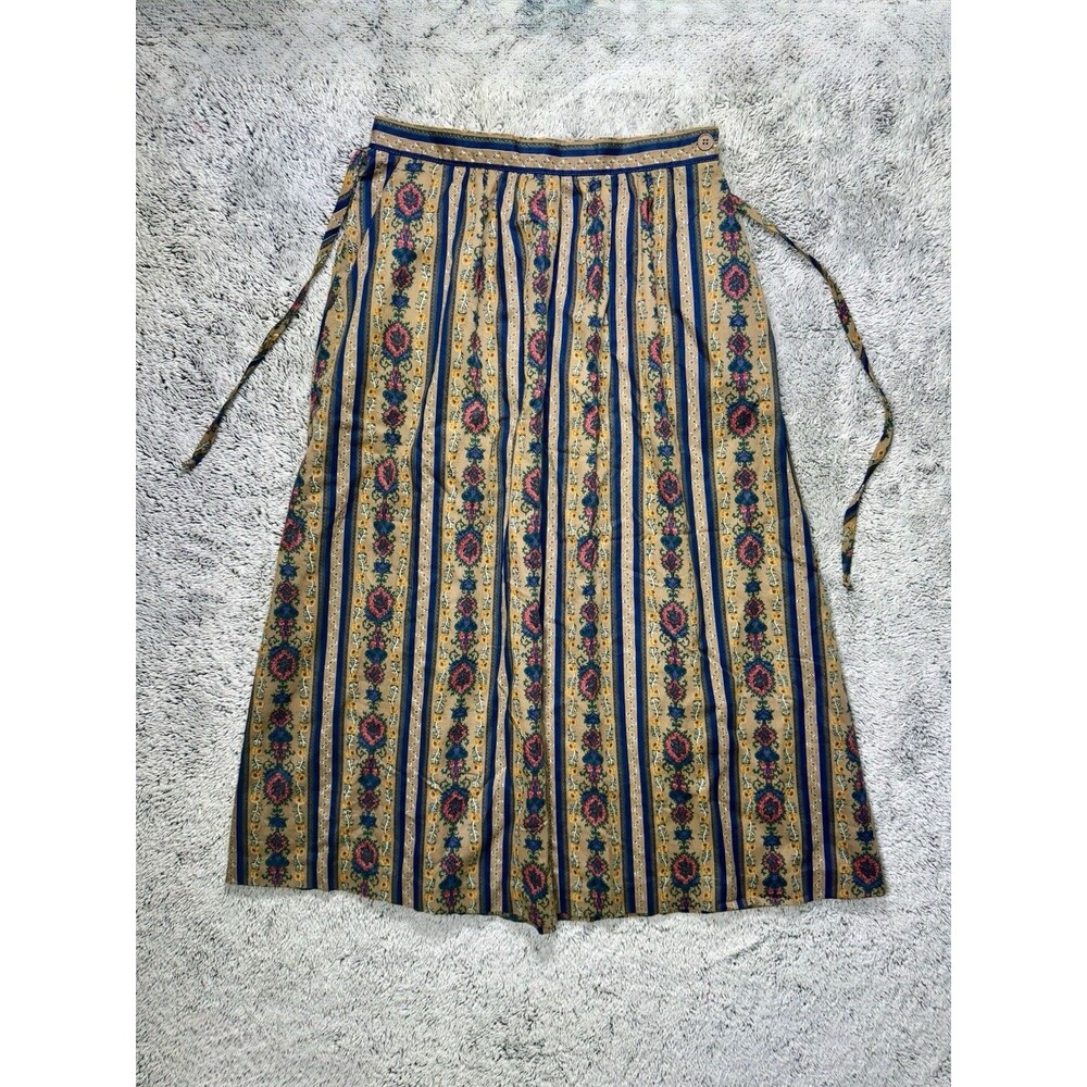 Vintage 70s Pant-Her Boho Floral Stripe Wrap‎ Skirt ILGWU Union Made USA M